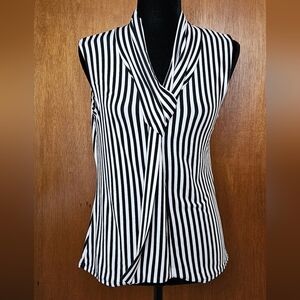 Black & White Striped Sleeveless Blouse with Tie detail NWOT Sz MP